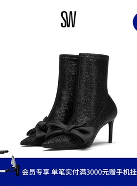 SW STUART LOVEKNOT 85 BOOTIE 尖头细跟尖头蝴蝶结袜靴女