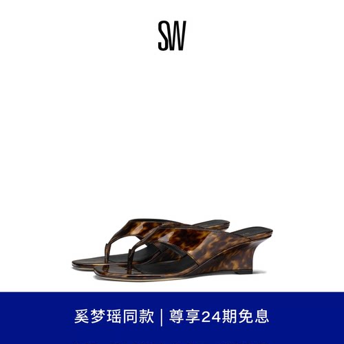 SW春夏露趾坡方头跟鞋女