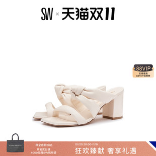 KNOT BLOCK SLIDE 休闲女拖鞋 粗跟露趾方头凉鞋 PLAYA