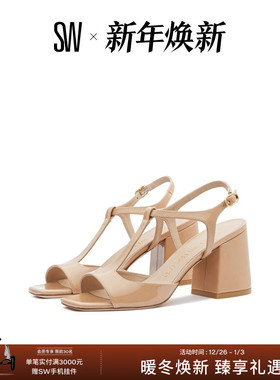 SW FLAREBLOCK T-STRAP SANDAL 方头喇叭形粗高跟T字带凉鞋女