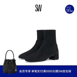 粗方跟圆头袜靴短靴瘦瘦靴女 BOOTIE MAEVE