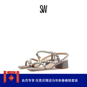 Weitzman 饰绑带粗低跟凉鞋 Stuart 珍珠装 GOLDIE SANDAL 女