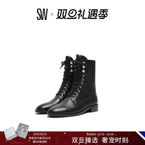 SW秋冬机车风系带粗跟马丁靴