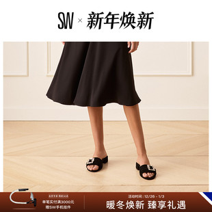 JUNE BLOCK SLIDE 水晶方扣方跟拖鞋 女外穿夏 早秋新品