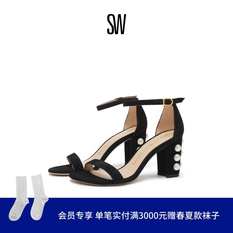 Stuart Weitzman/SW NEARLYNUDE PEARLS 春夏女磨砂皮一字带凉鞋