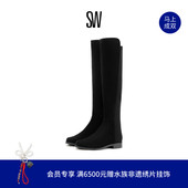 经典 5050 秋冬圆头骑士靴平跟过膝靴女拼接瘦瘦靴长筒靴女靴子