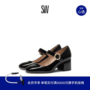 【夏季新品】SW  STUART PEARL BUCKLE 60 PUMP 方圆头高跟鞋女
