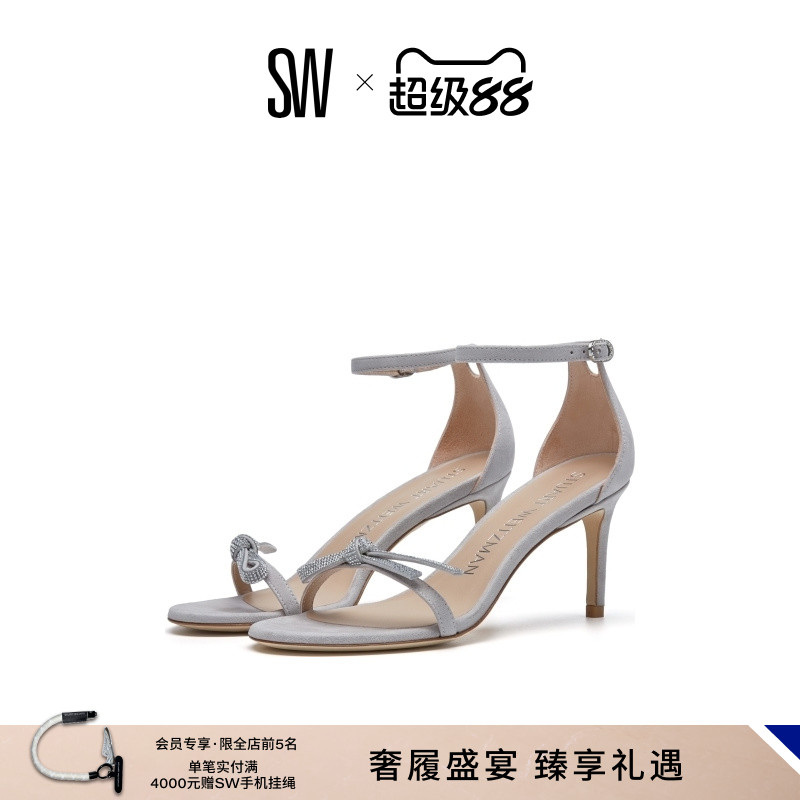 SW春夏水晶蝴蝶结一字带凉鞋