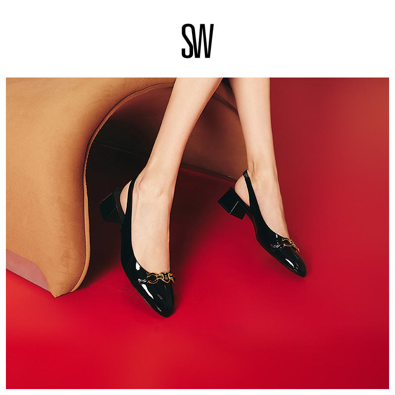 SW夏季新款露跟高跟单鞋女