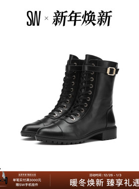 SW 5050CITY COMBAT BOOTIE  圆头低跟搭扣系带冬季短靴女