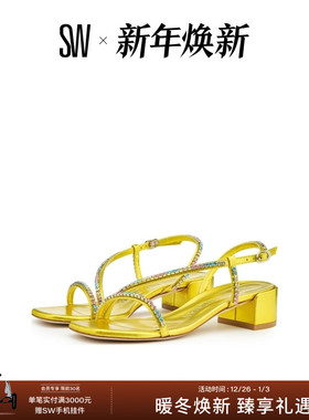 SW SOIREE CRYSTAL 35 SANDAL 水晶一字带方头粗跟时尚凉鞋女