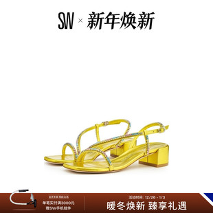 CRYSTAL SANDAL 水晶一字带方头粗跟时尚 女 凉鞋 SOIREE