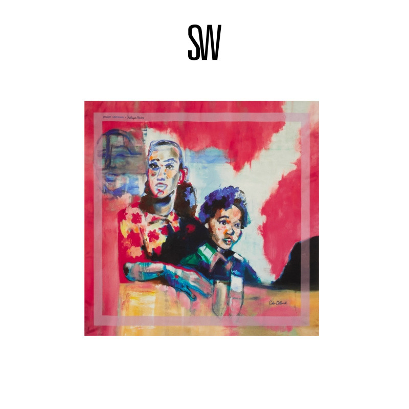 SW设计师联名插画印花围巾女