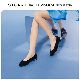 FLAT 春夏浅口珍珠装 饰低跟平底鞋 Weitzman Stuart ALLPEARLS