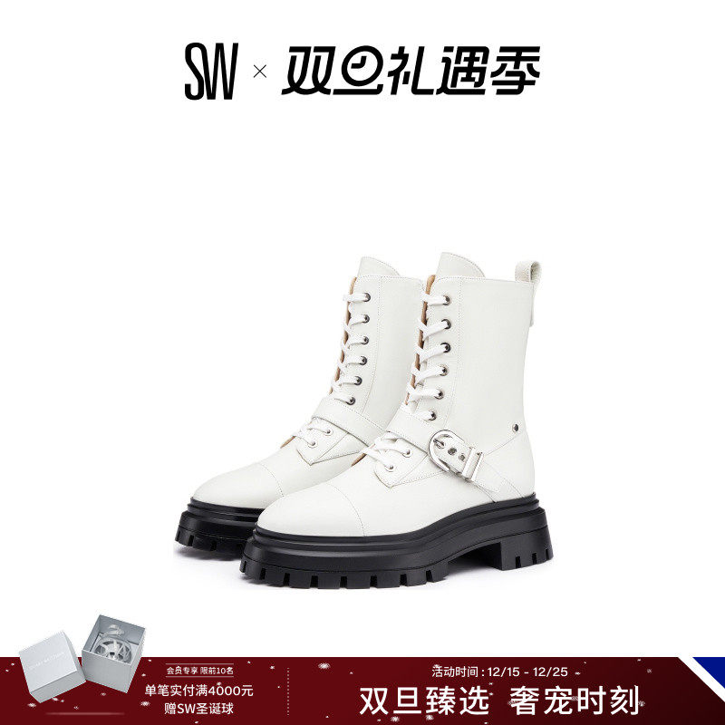 SW金属扣带厚底马丁靴短靴女