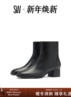 SW NOLA 45 ZIP ANKLE BOOTIE 秋季方头侧拉链梯形跟短靴女时装靴