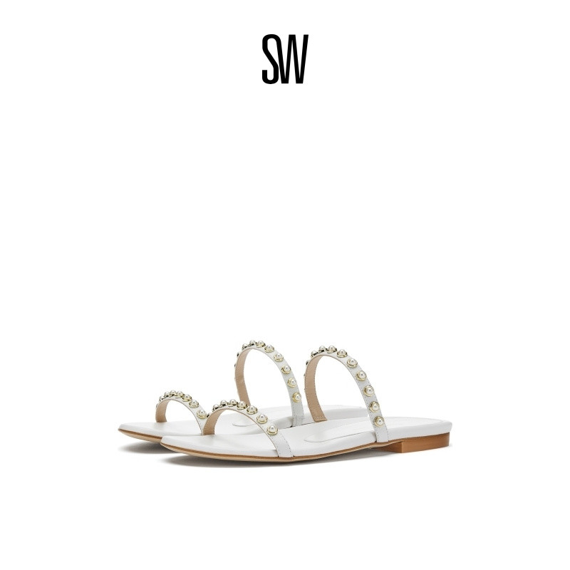 SW平底简约珍珠凉鞋女外穿凉拖鞋