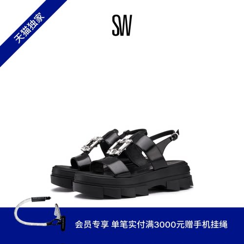 SW春夏水晶方扣厚底凉鞋珍珠