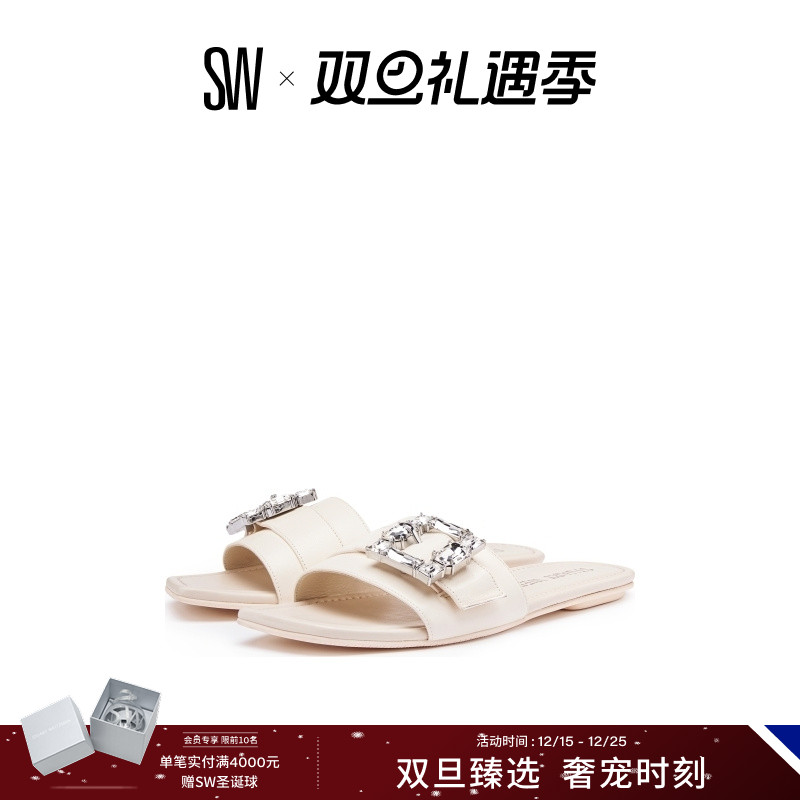 SW夏季水晶方扣平底凉鞋外穿拖鞋