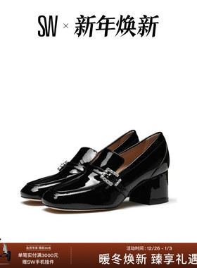 SW CRYSTAL GEO BUCKLE 60 LOAFER 春夏水晶方扣方跟乐福鞋女