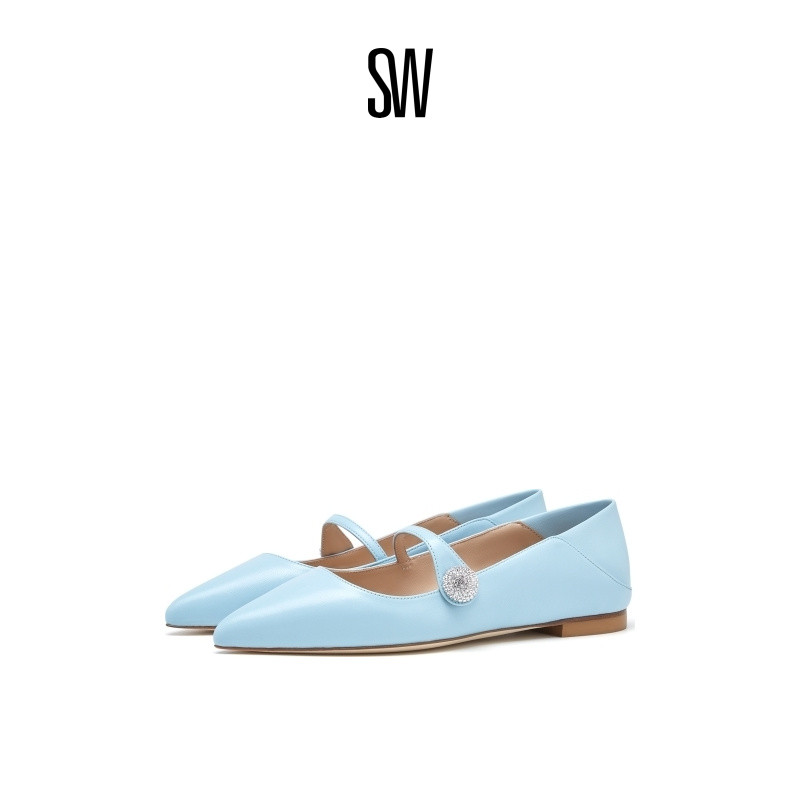 SW夏季水晶尖头平底浅口单鞋