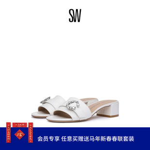 【夏季新品】SW GATSBY BLOCK SLIDE 35 圆头方跟水晶搭扣拖鞋女