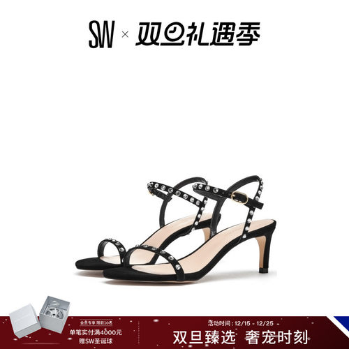 SW春夏经典水晶一字带细高跟凉鞋