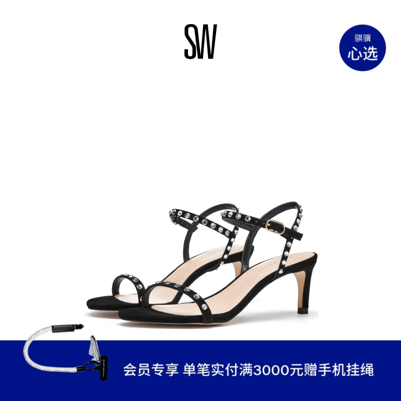 SW KASSIDY 60 SHINE SANDAL 春夏一字带水晶细高跟凉鞋女款夏季