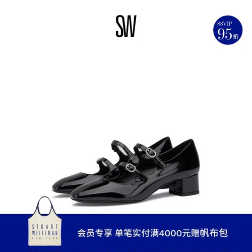 SW25新款双扣带粗跟高跟玛丽珍鞋