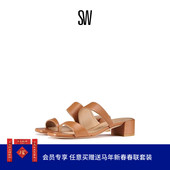 MIAMI 粗跟方头凉鞋 SLIDE 夏季 女双带外穿拖鞋 女