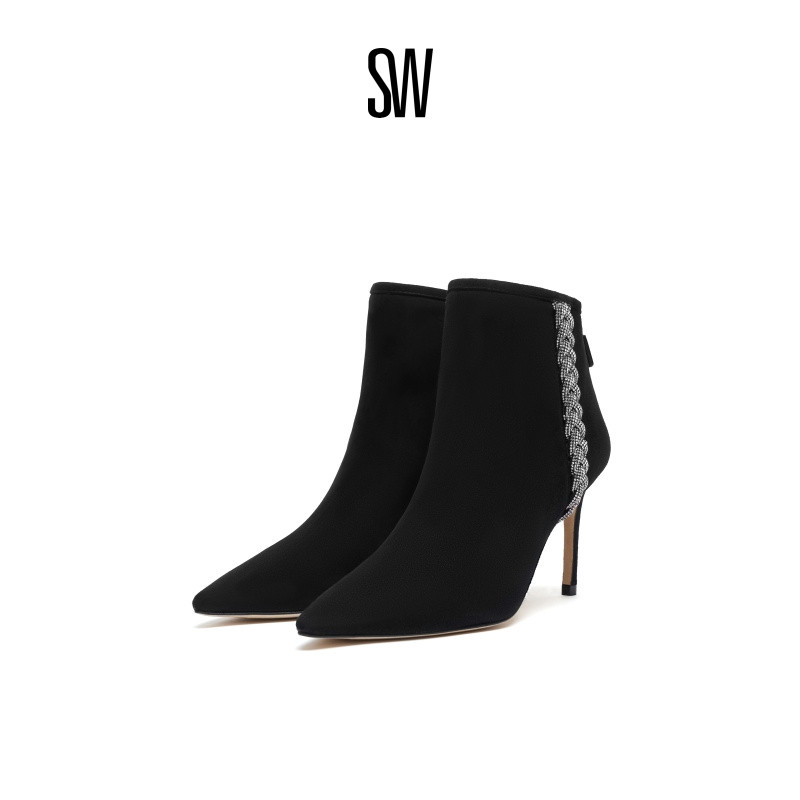 SW秋季新款水晶高跟短靴女