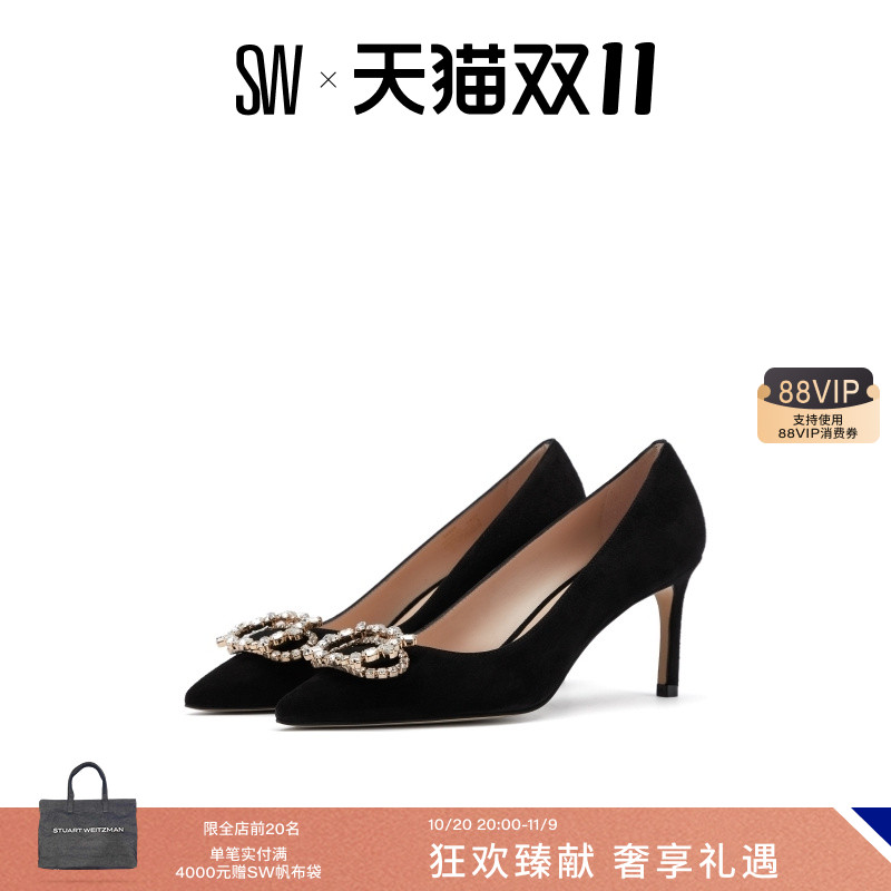 SW早春水晶饰物细高跟鞋单鞋