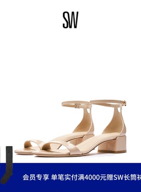 SW NUDIST BLOCK 35 优雅圆头方跟一字带凉鞋女