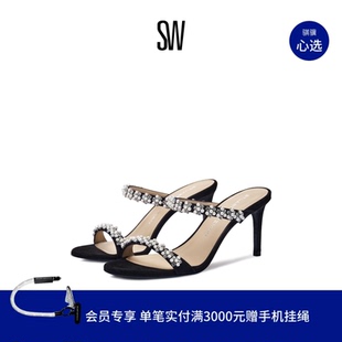 SLIDE 水晶珍珠装 饰花卉双系带细跟凉鞋 拖鞋 POPPY