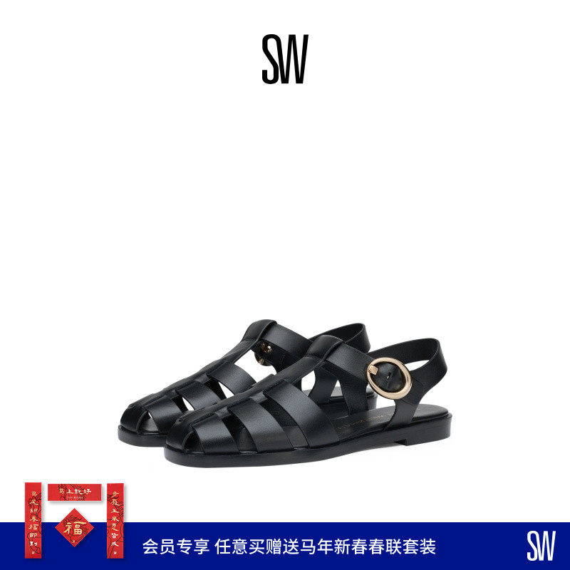 【早秋新品】SW VILLA FISHERMAN SANDAL 金属扣平底渔夫鞋凉鞋女,淘宝优惠券,粉丝福利购,淘宝优惠卷