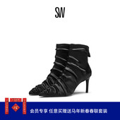 STUART RUCHE BOOTIE 秋冬褶皱女尖头细高跟短靴袜靴