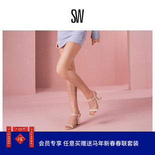 SW GOLDIE 75 BLOCK SANDAL 珍珠装饰粗高跟一字带凉鞋女