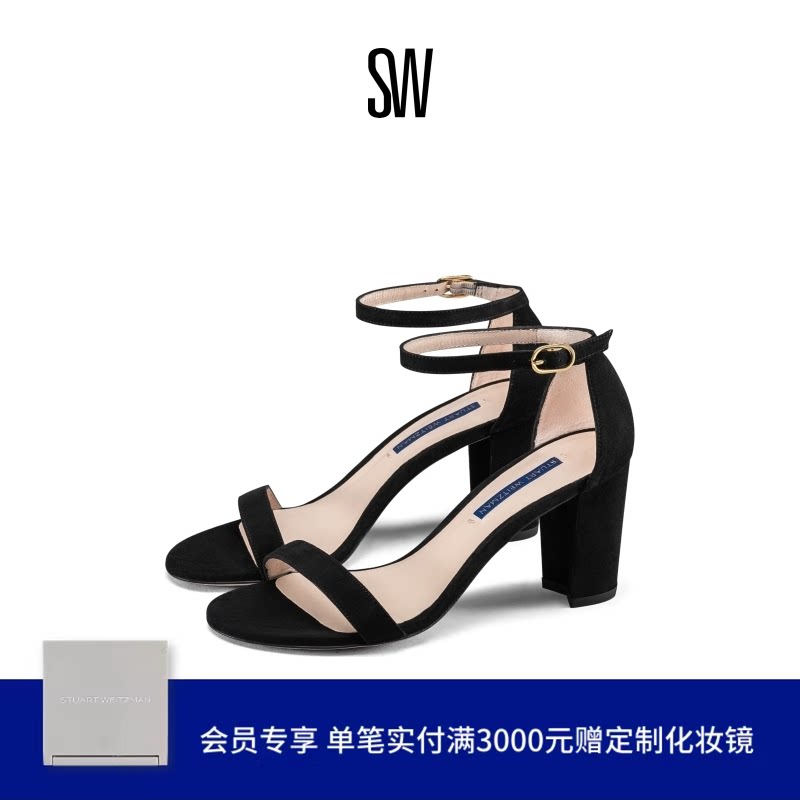 SW NEARLYNUDE 春夏经典一字扣带粗跟凉鞋女仙女风圆头高跟鞋 - STUART WEITZMAN官方旗舰店出品