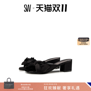 BLOCK SLIDE 春夏粗高跟凉鞋 女蝴蝶结外穿拖鞋 LOVEKNOT