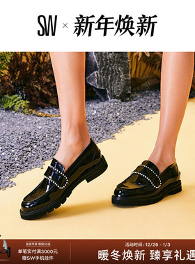 SW OLIVIA PEARL LOAFER 春夏新款厚底珍珠装饰乐福鞋女小皮鞋