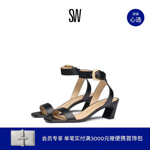 SW春夏金属搭扣一字带高跟凉鞋