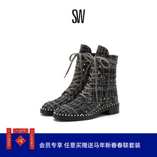 SW SONDRA 冬季圆头低跟系带时尚短靴女