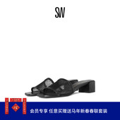 Weitzman 粗跟网纱凉拖拖鞋 Stuart SLIDE CAYMAN BLOCK 女