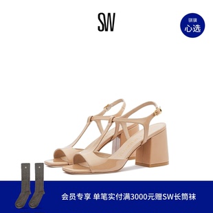 方头喇叭形粗高跟T字带凉鞋 女 SANDAL STRAP FLAREBLOCK