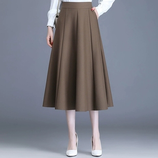 高档西装面料松紧腰半身裙女中长款2026秋冬新款大摆八片式A字裙