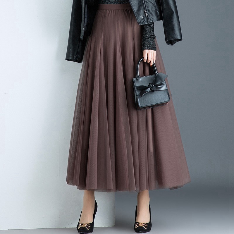 高端显瘦高腰遮肚网纱半身裙女2026秋冬中长款半裙纱裙长款a字裙