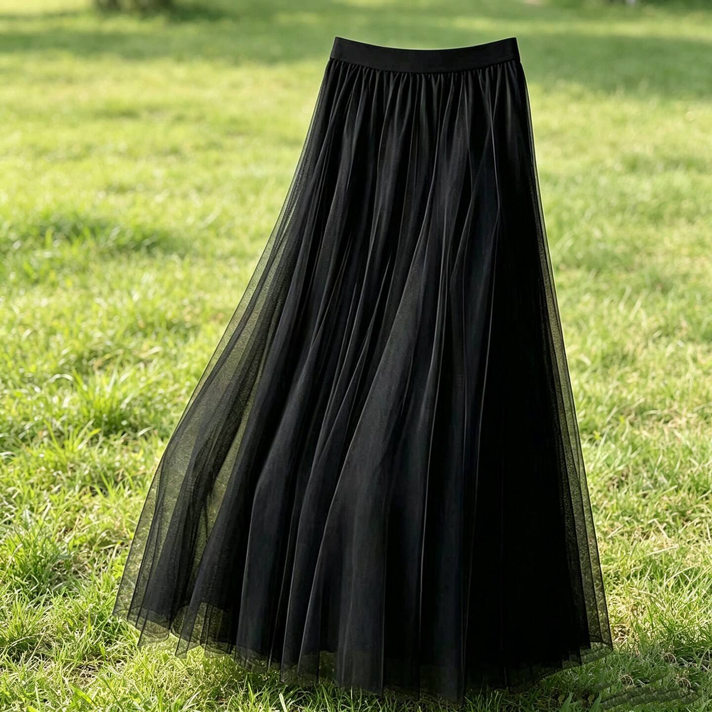高档黑色收腰大摆纱裙半身裙轻奢高级感裙子长款配上衣垂感A字裙