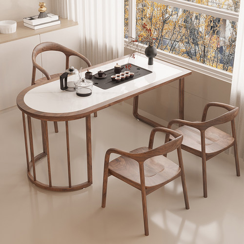 铁邦靠墙实木茶桌椅组合