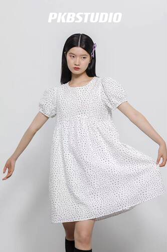 甜美A字裙纯棉波点蝴蝶结
