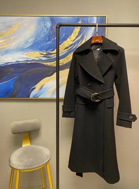 【摩系列】黑军绿两色双排扣翻领有腰带款长毛大衣MA174OVC112单